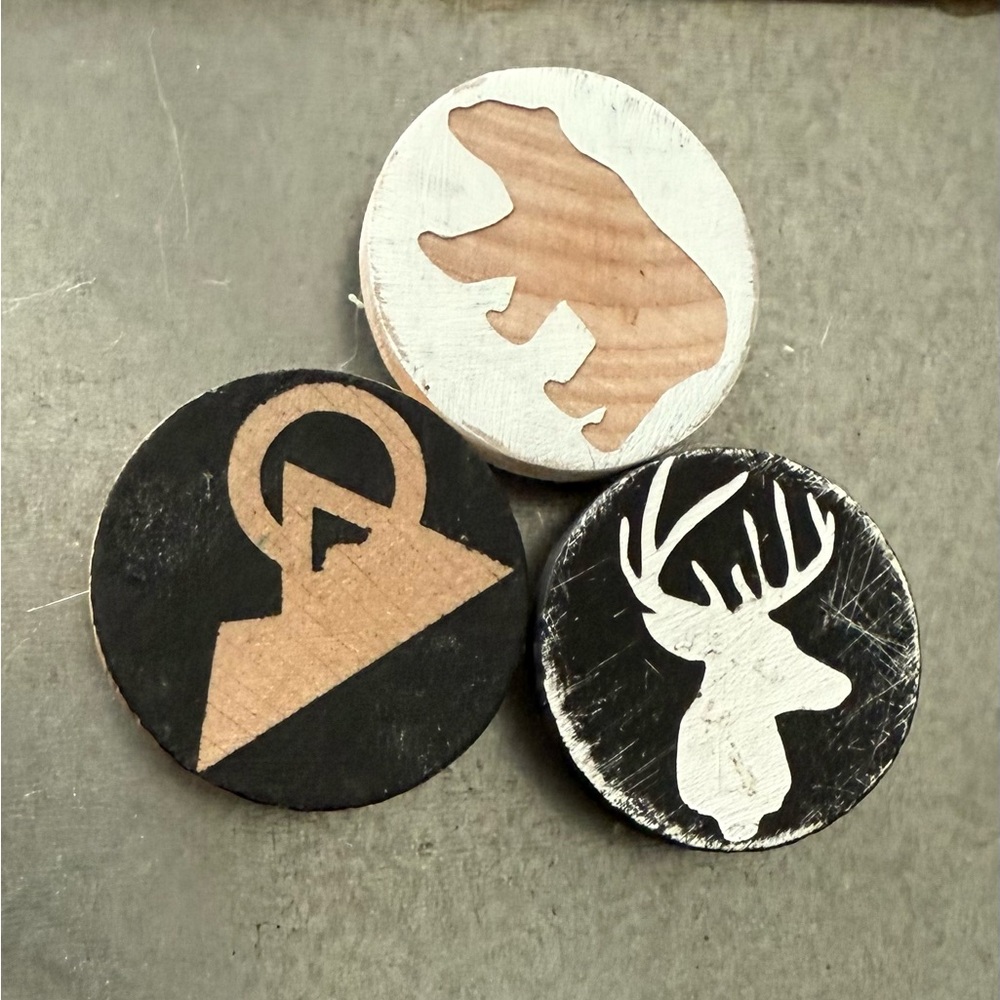 Wood Themed Magnets, Set of Three, Handmade